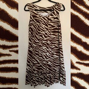 Lucy & Laurel brown and cream zebra print sleeveless dress size 14 like new